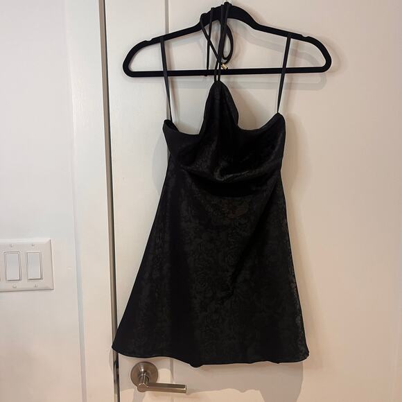 Runaway The Label Black Jacquard Print Halter Mini Dress Sz 4 - Picture 3 of 10